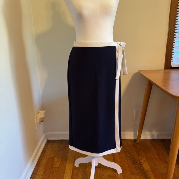 NWOT Skies Are Blue Navy and White Faux Wrap Midi Skirt - Picture 1 of 8